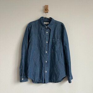 Madewell Chambray Cotton Linen Blend Blue Long Sleeve Button Down Shirt M